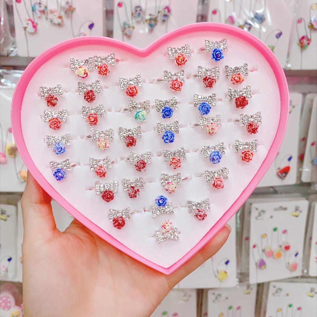 36 шт. Детское кольцо, милые безделушки для принцессы, игрушка для маленькой девочки, мультяшное хрустальное кольцо (с коробкой)