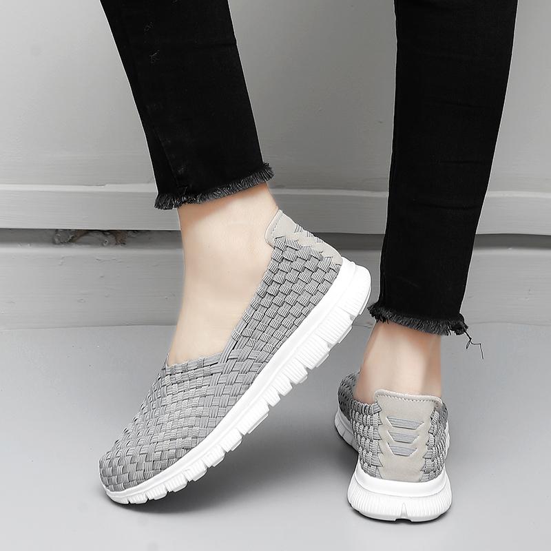 Летние мокасины, розовые пляжные прогулочные туфли, женские повседневные плетеные мягкие лоферы без шнуровки, плетеные кроссовки на плоской подошве