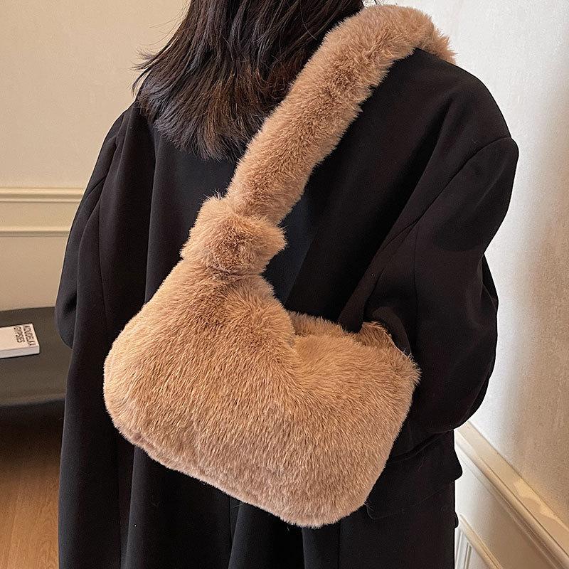 Autumn and Winter Fashion Plush Texture Tote Bag Women Portable Large Capacity Commuting Niche Design Shoulder