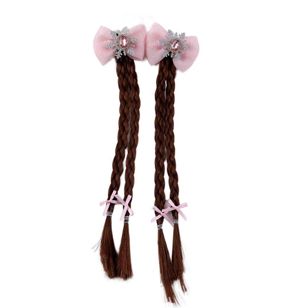 2pcs Snowflake Girls Braids Wig Synthetic Kids Ponytail Princess Cartoon Bow Ponytail  Daily
