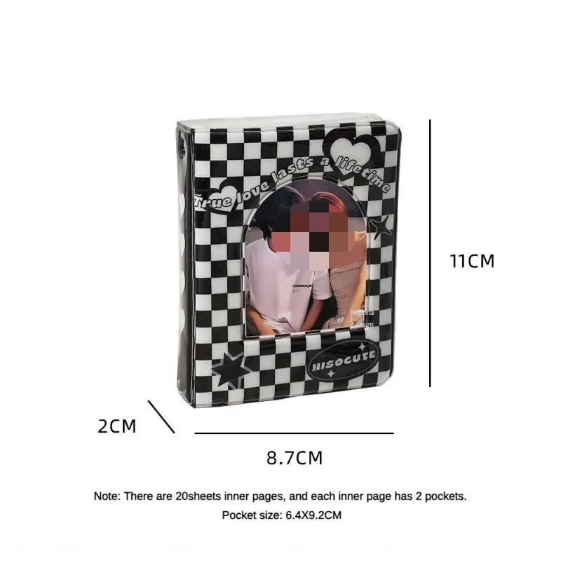 40Pockets Korean Y2K Black White Checkerboard Card Album Creative Hollow Window Kpop Idol 3-inch Photo Card Holder Collect Book