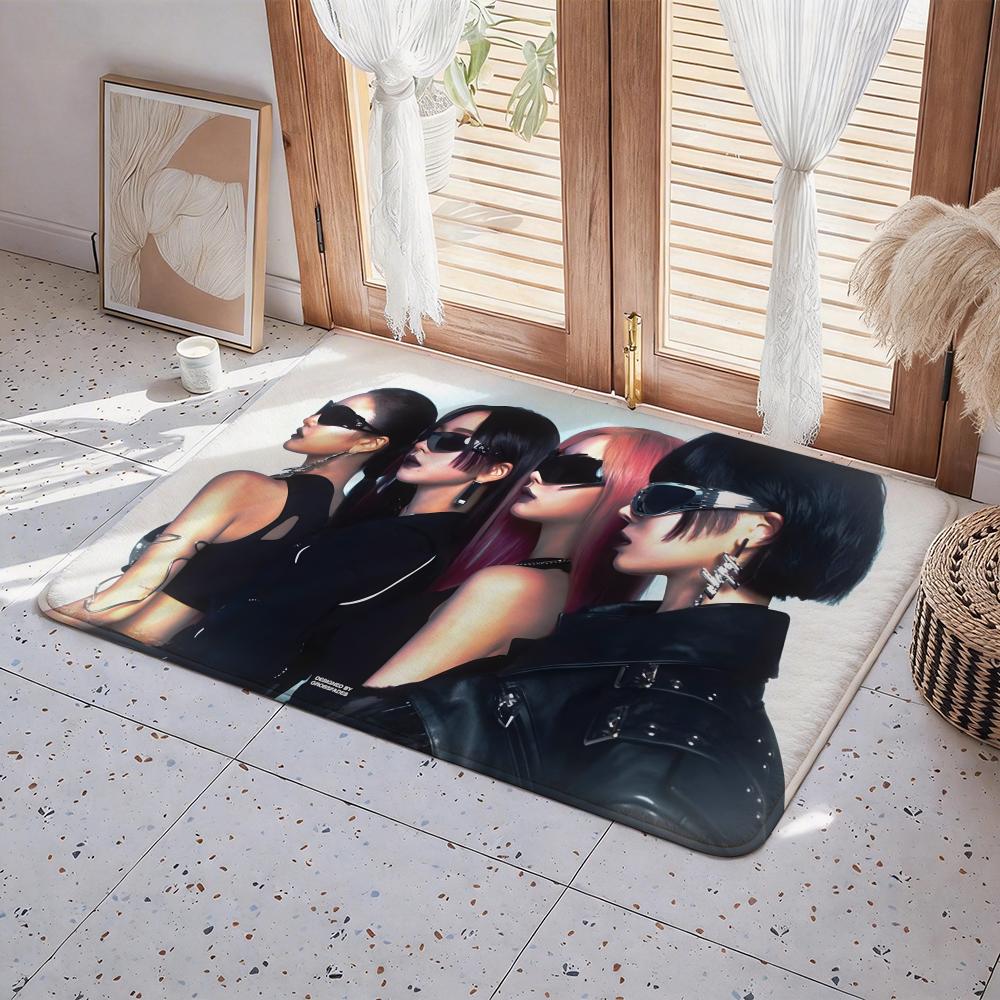 Kpop A aespa Floor Mat Eco Flannel Doormat Non Slip Odorless Indoor Floor Rug Soft Short Plush Home Mat