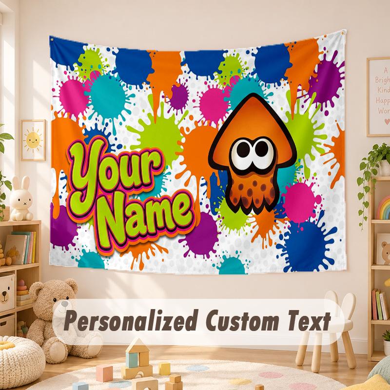 Custom Name Text Tapestry,Splatoon Boho Wall Hanging, Decorative Backdrop Tapestry For Room