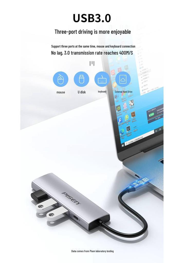 PISEN 5-в-1 HDMI 4K Разветвитель Хаб 3.0 Адаптер-удлинитель для ноутбука