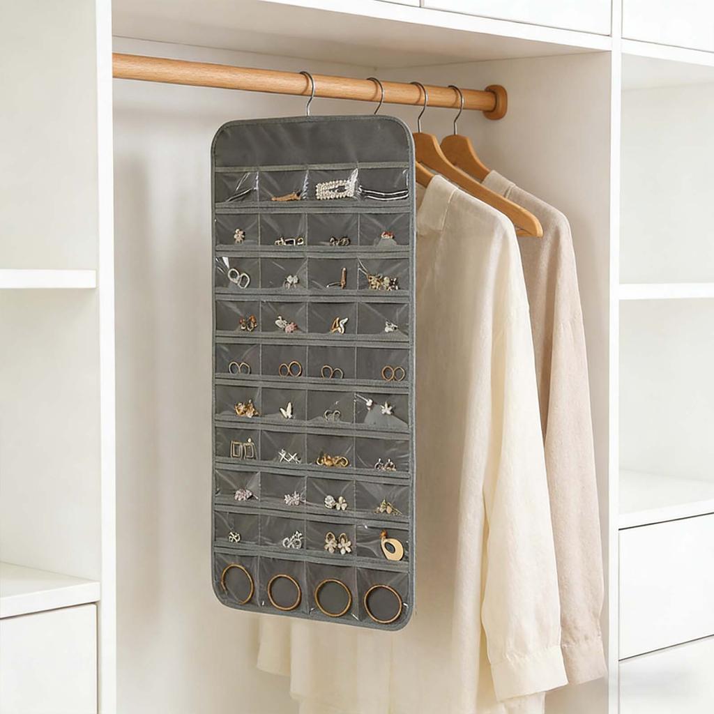 Подвесной органайзер для украшений, рулон для хранения с вешалкой, настенная стойка для ожерелий, дисплей, подвесной на стену/дверь, металлический крючок, двусторонний органайзер для украшений