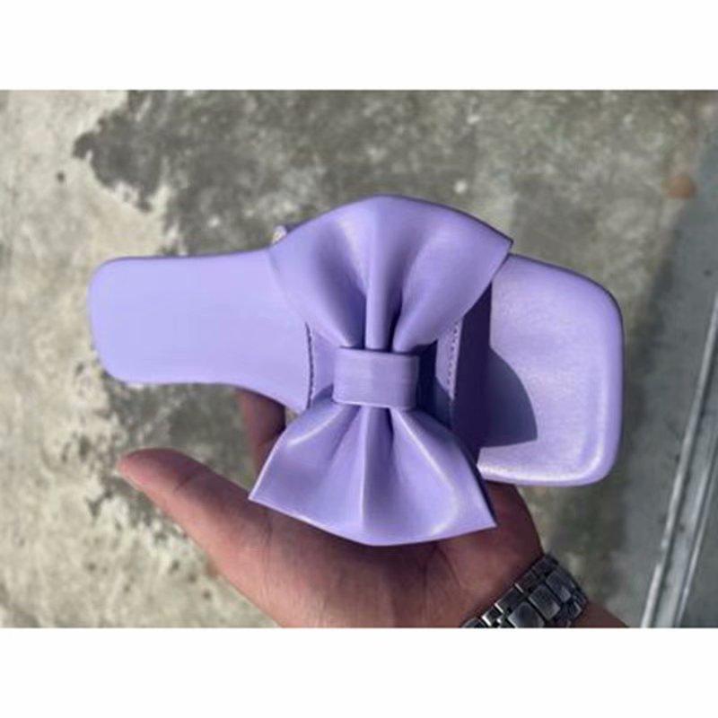 Женские тапочки, летние повседневные женские удобные пляжные тапочки с толстым дном и бантом, однотонные нескользящие