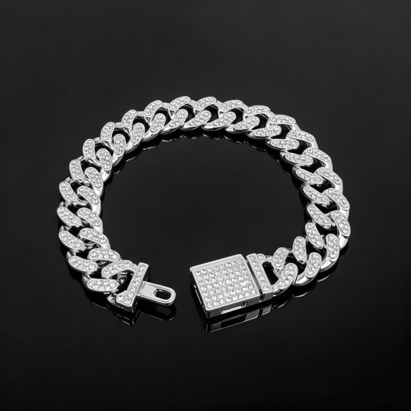 13 мм Классическая Полубриллиантовая Защелкивающаяся Full-Diamond Кубинская Цепь Европейская и Американская Хип-Хоп Бижутерия Унисекс Браслет Ожерелье