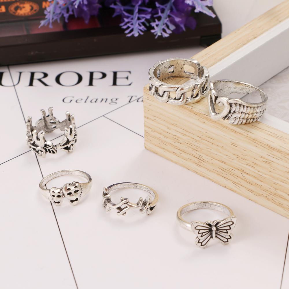 Кольцо в стиле ретро-гримаса с бабочкой. Модное трендовое кольцо. Женское кольцо из шести частей. Регулируемое кольцо в форме сердца.