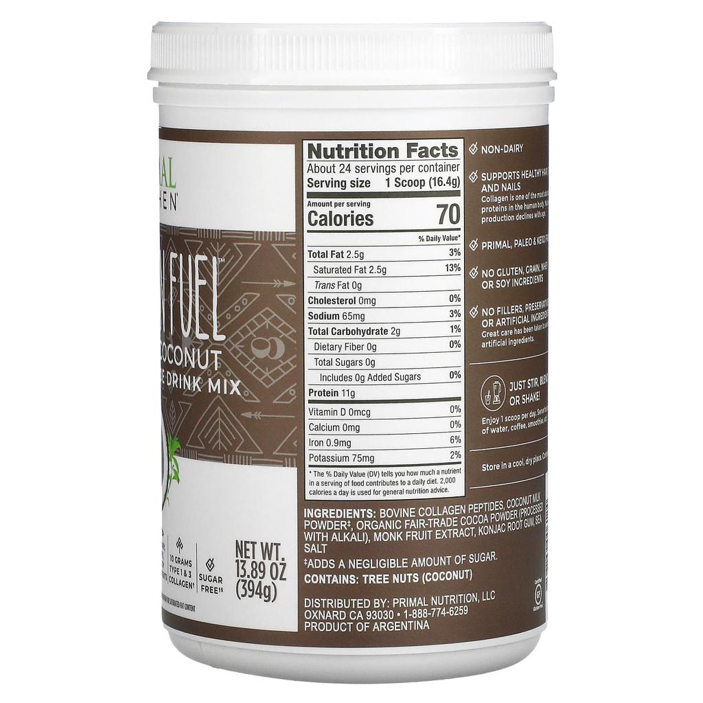 Primal Kitchen Collagen Fuel, Chocolate Coconut, 13.89 Oz (394 G)