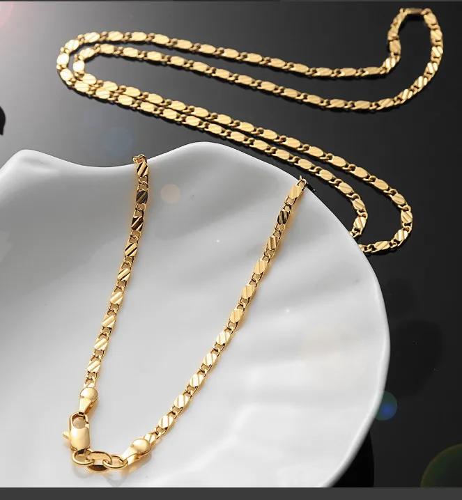 Горячая распродажа 925 пробы Стерлинговое Серебро 18K Золото плоские Цепочки на ключицы Ожерелья для Мужчин Женщин свадебные Украшения Рождественские подарки 40-75см