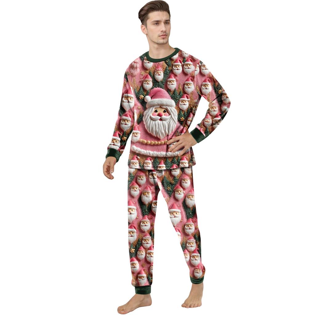 Matching Family Christmas Print Flannel Homewear Set Long-Sleeve Top And Pants