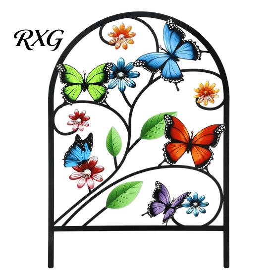 Metal Garden Ornament Fence Animal Barrier, Butterfly Floral Wire Panel Border, Arched Flower Bed Edging Panel, Barrier for Dogs, Rabbits, Patio Yard