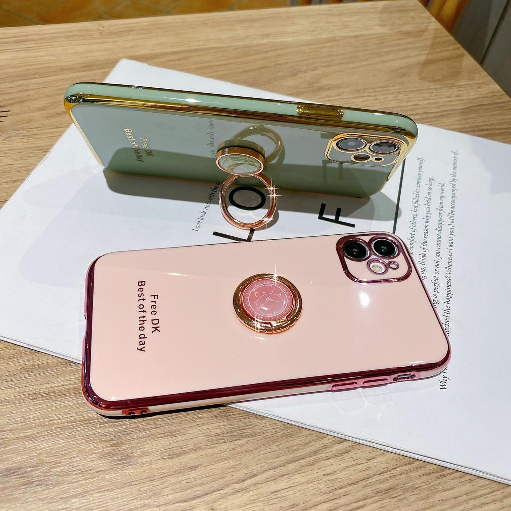 Bling Finger Ring Часы с игрушечным покрытием Сплошной цветной бампер Чехол для телефона для iPhone 14 Samsung Xiaomi Huawei Подставка-держатель Симпатичная силиконовая противоударная задняя крышка