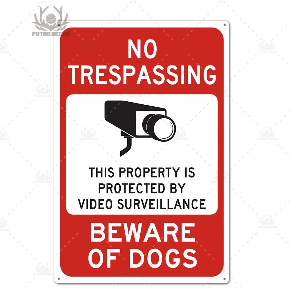 Putuo Decor Beware of Warning Vintage Tin Sign Plaque Metal Plate Guard Dog Signs Wall Art Posters for No Trespassing Farmhouse