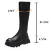 Fashion Women High Boots 2024 Spring Autumn Ladies Fashion Platform Mid Calf PU Leather Slip On Goth Knee Long Boots Black Woman Shoes