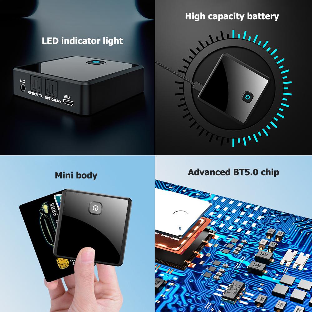 BT 5.0 Transmitter Receiver 2 In 1 Wireless Audio Adapter (3.5mm RCA Optical AUX) with LED