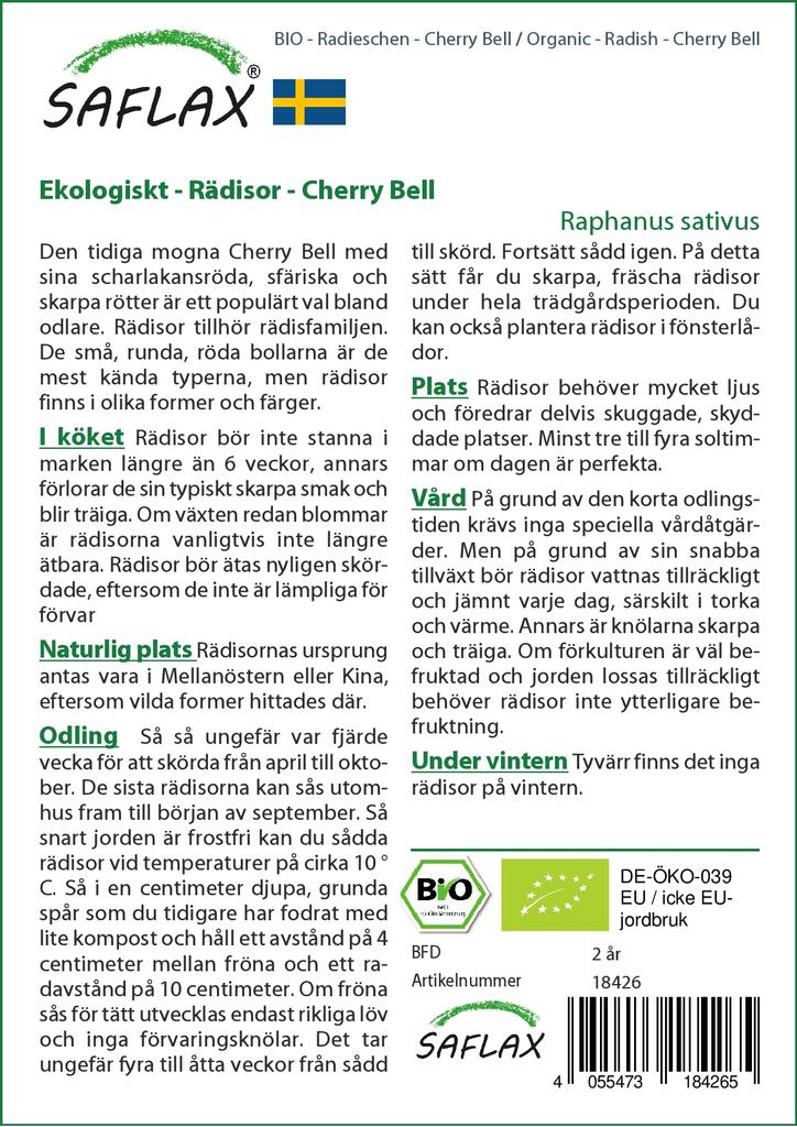 SAFLAX Garden in the Bag - Органический - Редис - Cherry Bell - 100 семян - С субстратом в подходящем стоячем пакете - Raphanus sativus