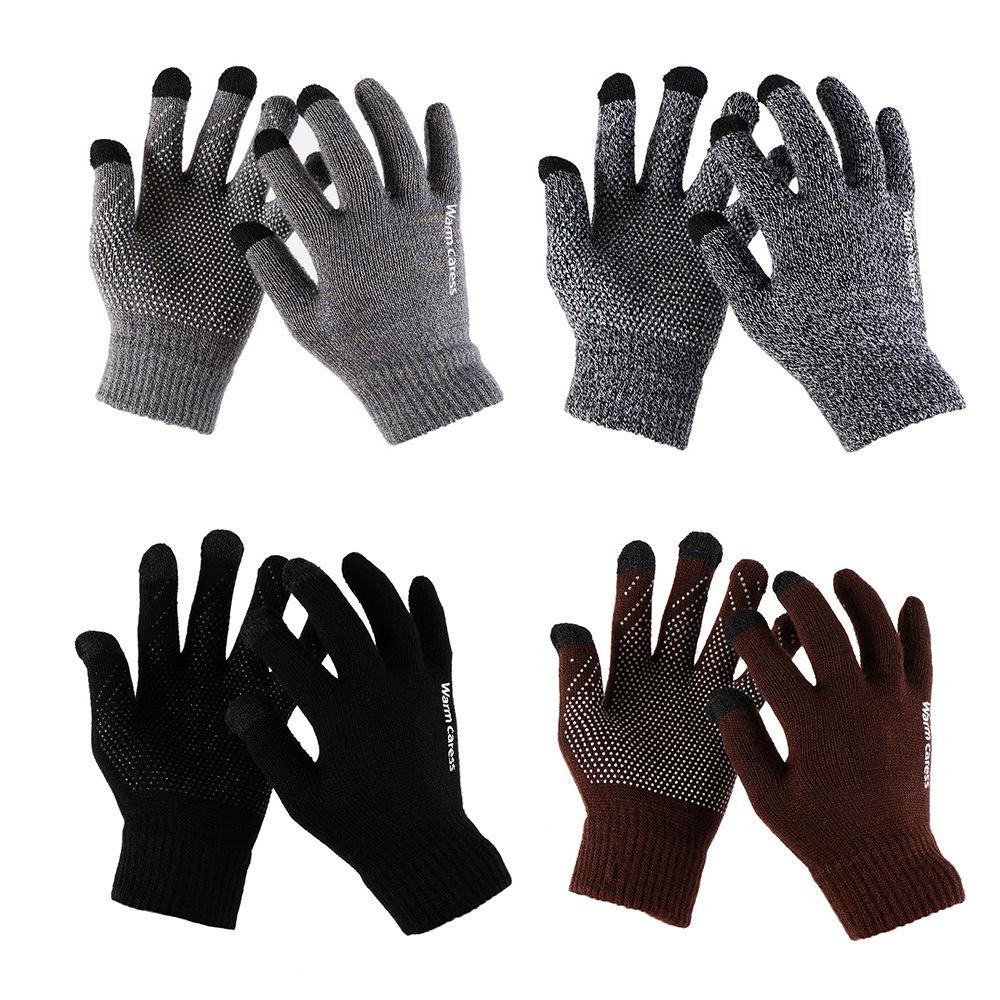 Men Women Non-slip Phone Touch Touch Screen Full Finger Mittens Warm Gloves Wool Knitted