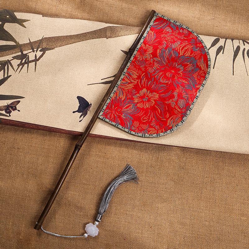 Purple Bamboo Knife Fan with Long Handle - Hanfu Catwalk Prop and Face Covering in Ancient Warring States Style