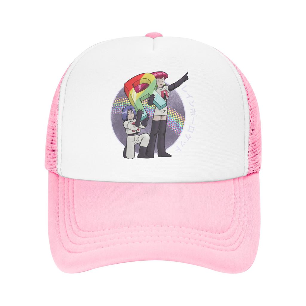 Adult Pokemon Team Rainbow Rocket Trucker Caps HipHop Mesh Baseball Caps Snapback Caps Hat Sun Hat Adjustable Golf Hats Summer
