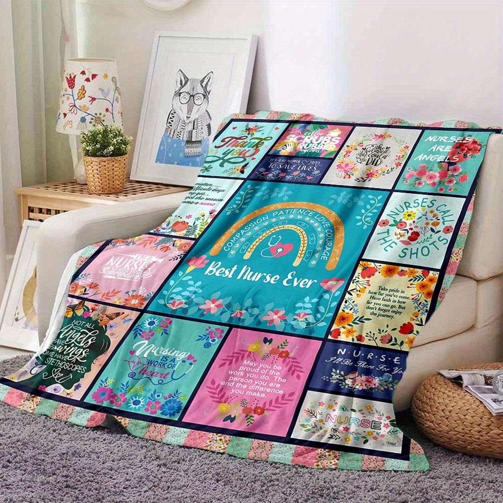 1pc Nurses,thank you Digital Printed Flannel Blanket, Super Soft Plush Fleece Bed Cover, Multipurpose Four Seasons Hypoallergenic Quilt for
