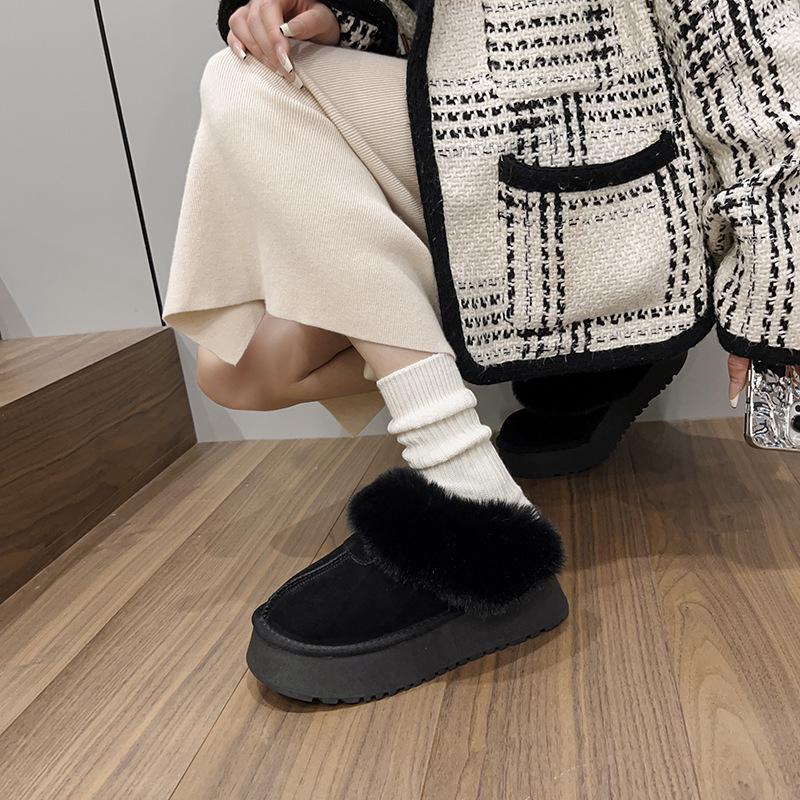 Женские тапочки из натуральной кожи и меха 2024 года — новые зимние ботинки на толстой подошве с застежкой-молнией сверху, нескользящей плоской подошвой.