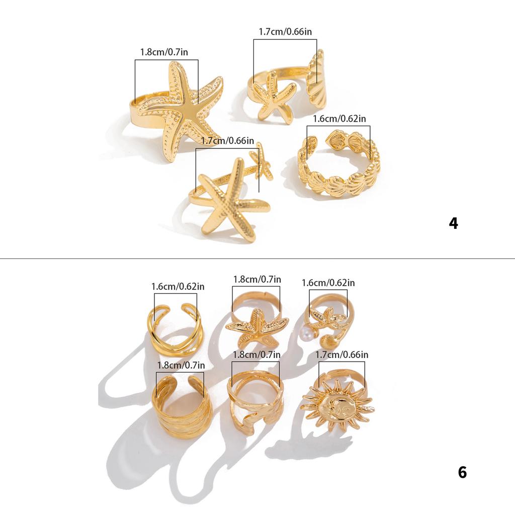 Регулируемые готические открытые кольца для пар с фестонами и морскими звездами золотого и серебряного цвета для повседневной носки
