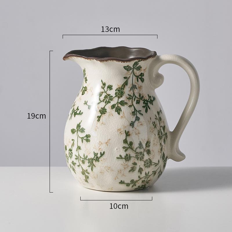 Американская Country Керамический Молочник-Ваза с Глазурью Кракелюр - Пасторальный Фэн-шуй Цветочная Композиция Ретро Декор