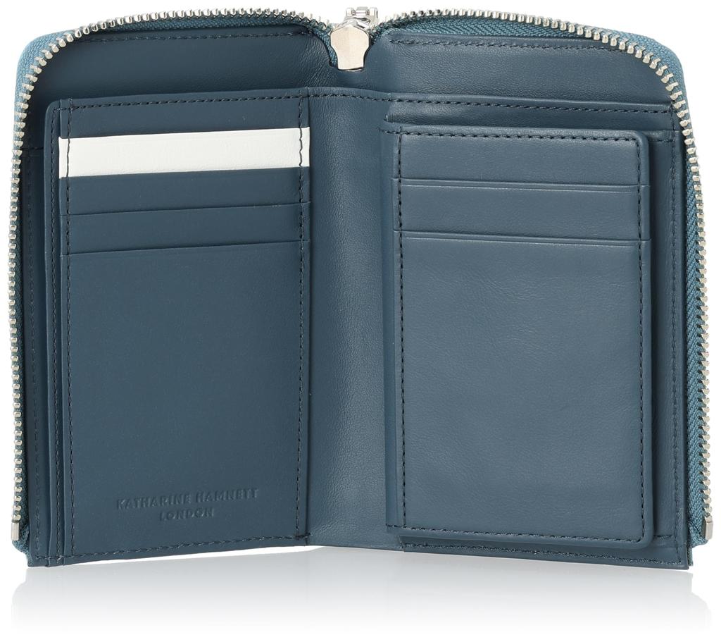 Кошелек Katharine Hamnett London VITA, Итальянская кожа без хрома, Большая молния, Кошелек среднего размера с отделением для мелочи-коробкой, Небесно-голубой, 490-50901