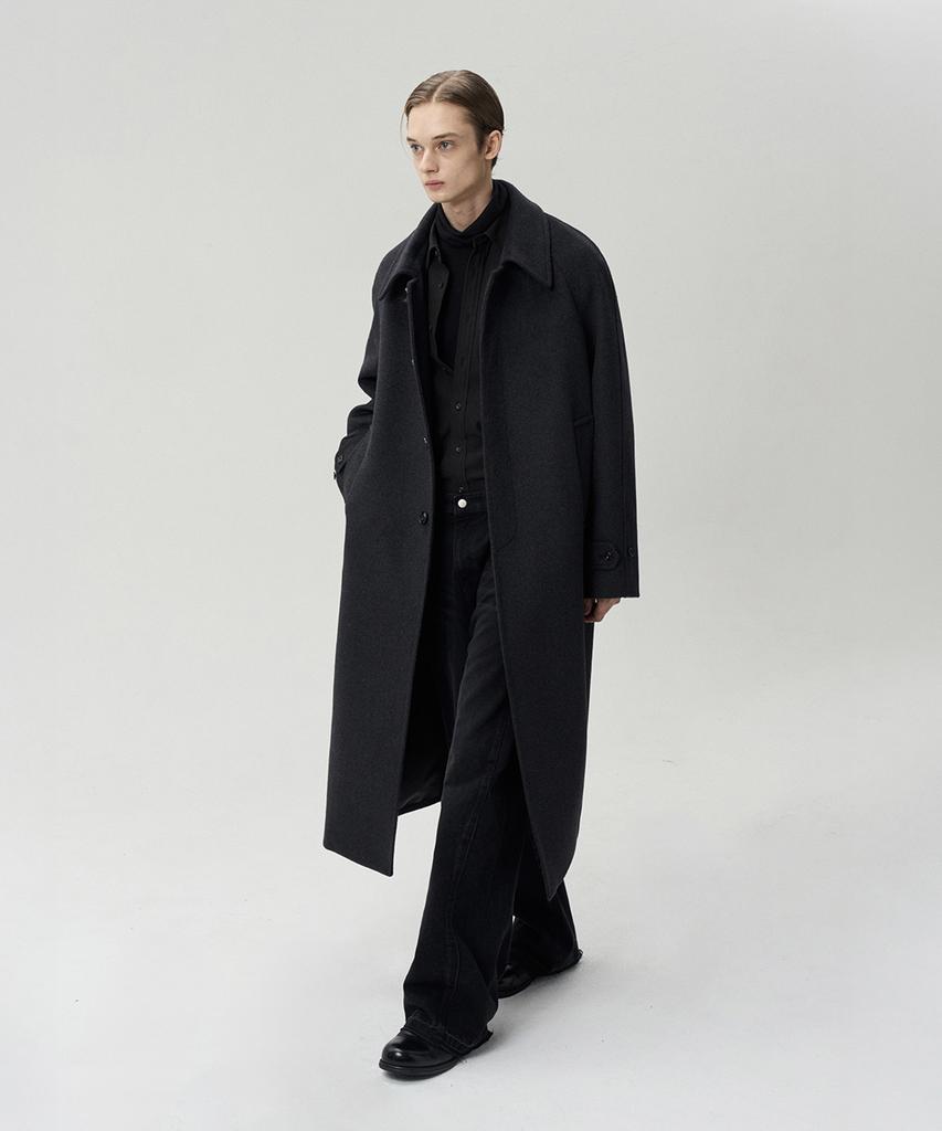 Rerhee Men Wool Blend Single Breasted Coat Charcoal