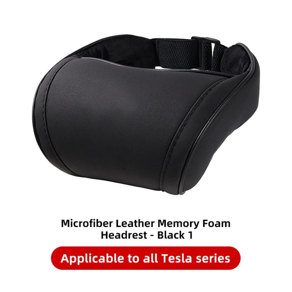 Memory Foam Travel Neck Pillow for Tesla Model 3 Y X S PU Leather Car Seat Headrest Adjustable Comfort Neck Support Accessory