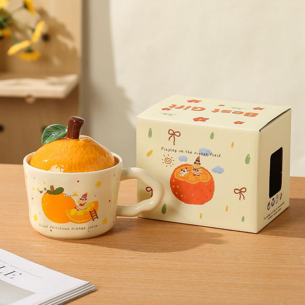 Милая девочка, маленький апельсин с крышкой, керамическая кружка, маленький подарочный набор, термостойкая офисная кружка для девочек, подарочный набор в коробке