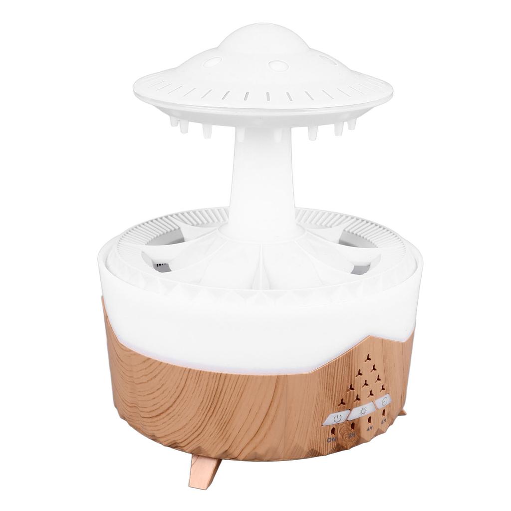 UFO Rain Cloud Humidifier Colorful Light Cute Wood Grain Water Drip Essential Oil Diffuser with
