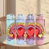1PC Be Mine Heart Rainbow Valentine Art 750ml Color Plastic Sports Water Bottle Leakproof Flip Straw Lid Suitable for Sports Office Home Use