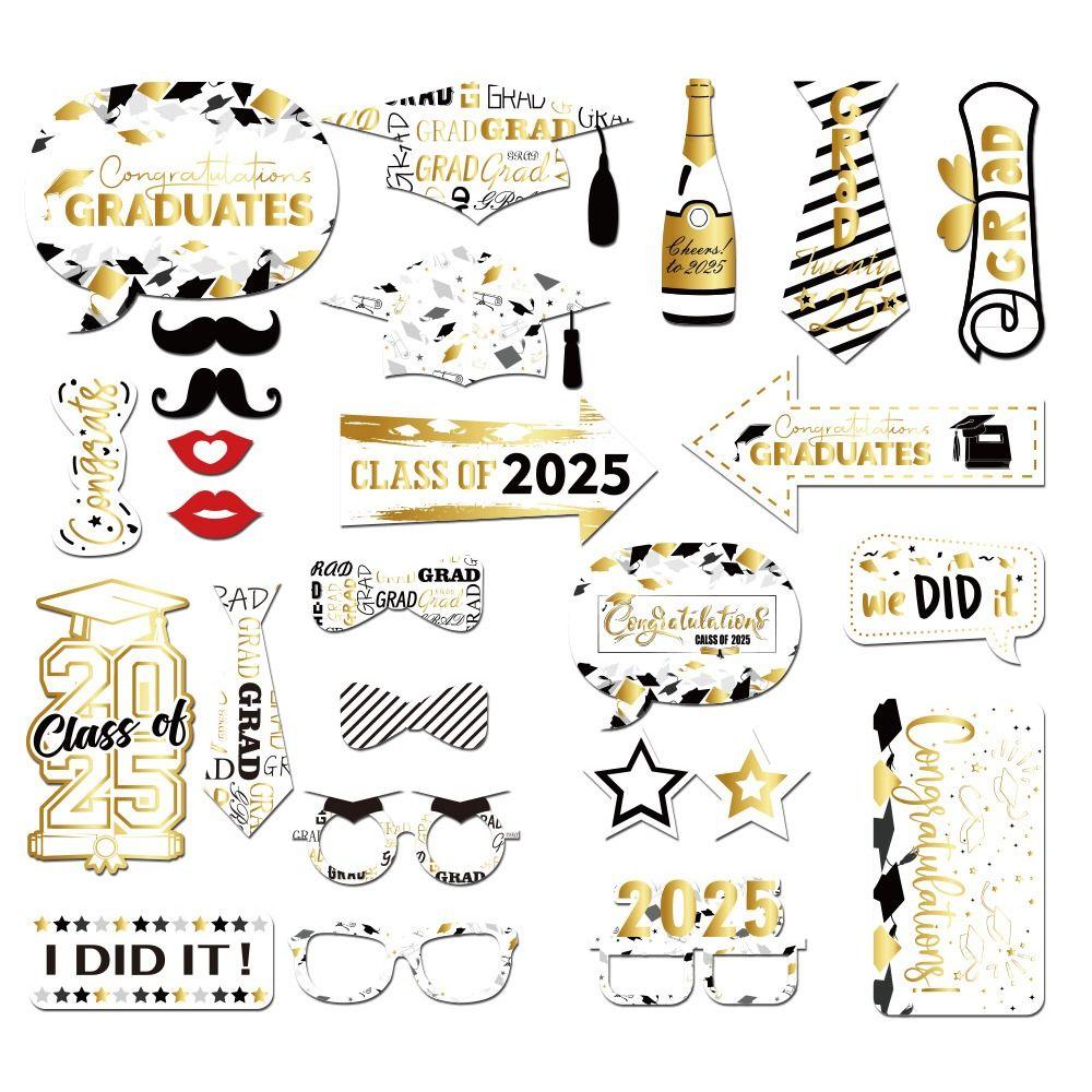 Congratulation 2025 Graduation Photo Frame Bachelor Cap Dress Up Costume Mask  Classmates