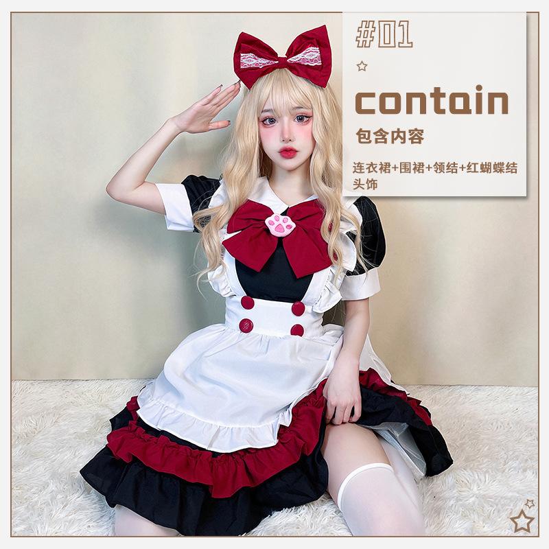 Halloween maid costume goth dark red college style Lolita Lolita cosplay dress cos