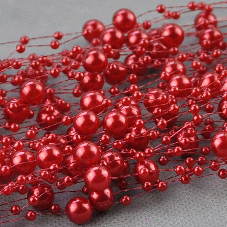 10M 8mm Beads Garland Pearl Strands Fish Chain Ribbon for Christmas Tree Wreath Gift Wrapping Decoration