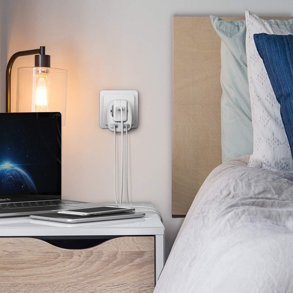 Tessan Дорожный адаптер, вилка Англии, Европы, 2 USB (2,4 А) Адаптер розетки, адаптер питания для дорожной вилки, настенное зарядное устройство для Великобритании, Ирландии