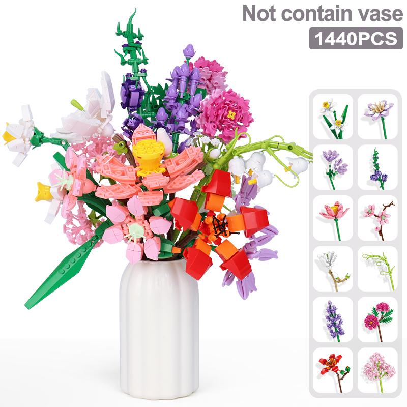 Вечный цветок Романтические розы Букет полевых цветов Кирпичные блоки Искусственный цветок Конструктор Блок Игрушки Детский подарок Строительный блок