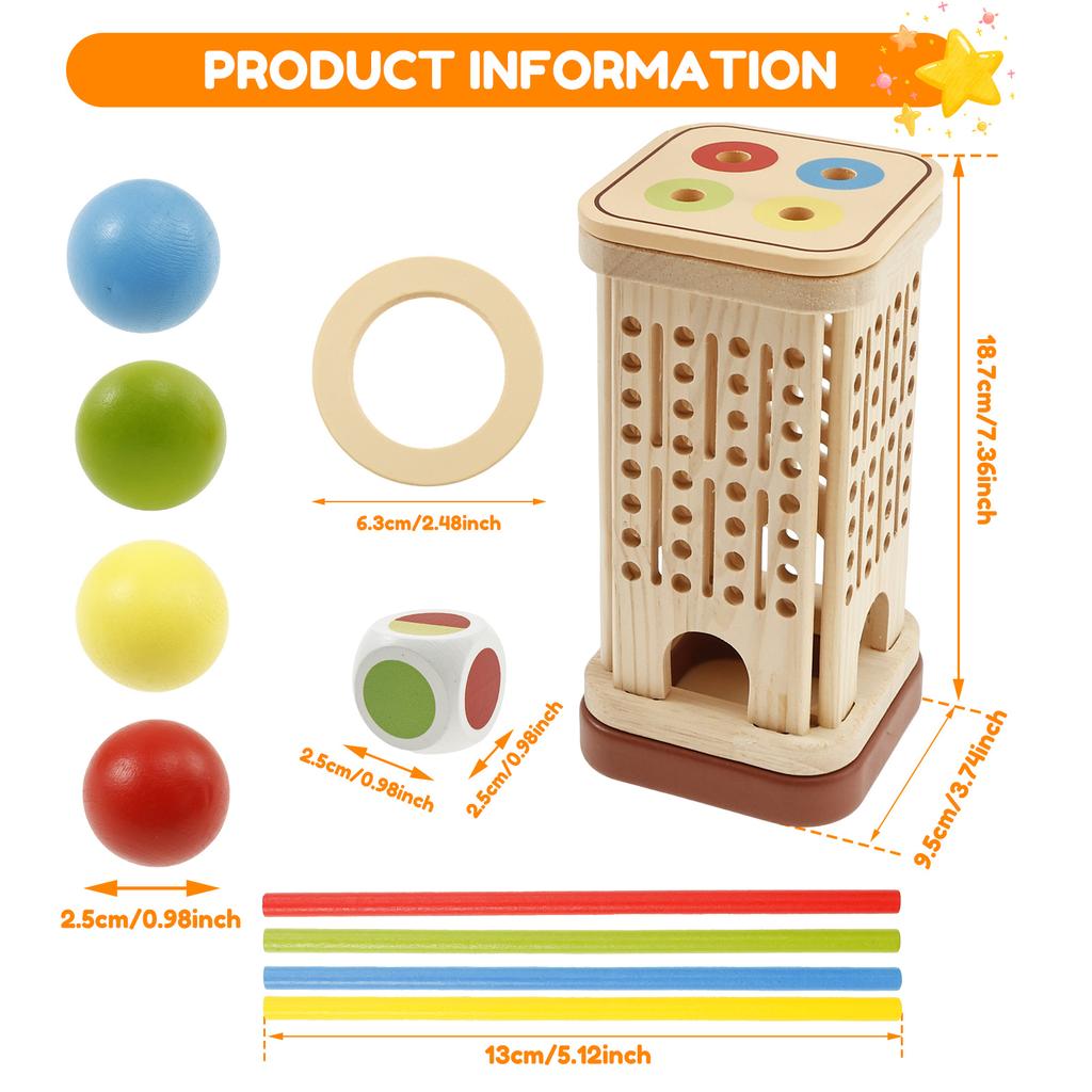 3in1 Interactive Montessori Board Game Colorful Wood Stick Dice Game Educational Fine Motor Skill Toy for Children Boy and Girls