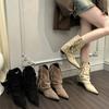 Vintage Square Heel Women Western Cowgirl Boots Fashion Slip On Shoes Autumn Winter Ladies Tassels Short Booties