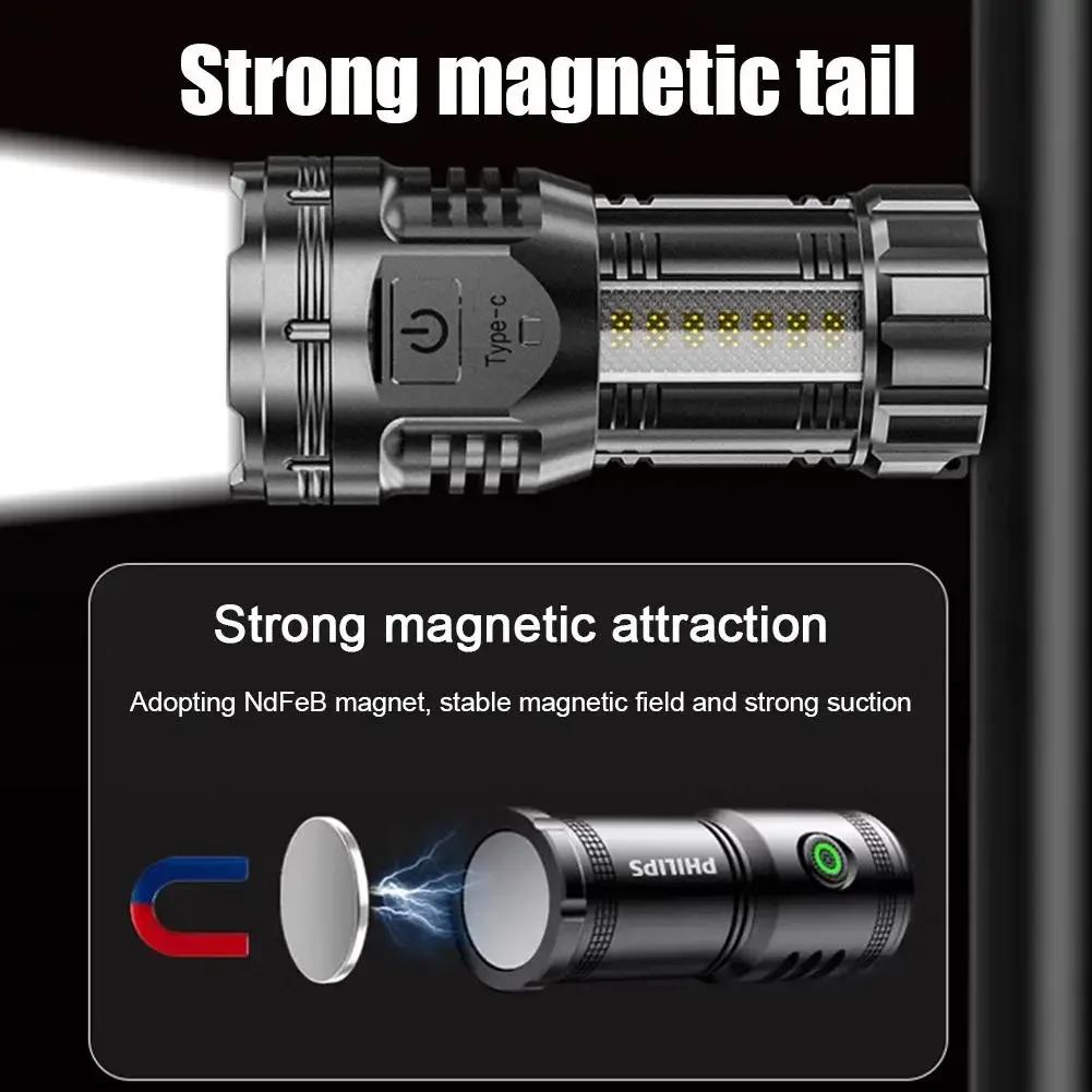 Мини-фонарик на 9 светодиодов с боковыми огнями, портативный перезаряжаемый светодиодный фонарь из АБС-пластика, встроенный аккумулятор, мощный фонарь, 4 режима освещения