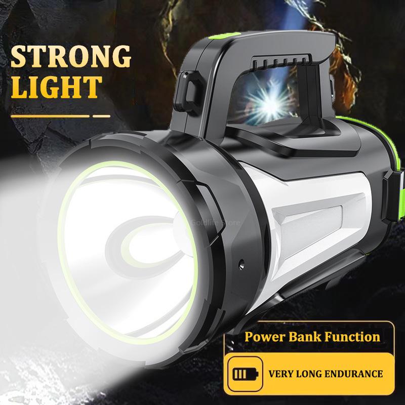 Мощный перезаряжаемый прожектор, светодиодный фонарик IPX6, водонепроницаемый с задним фонарем, яркий прожектор с ручкой для поиска в кемпинге