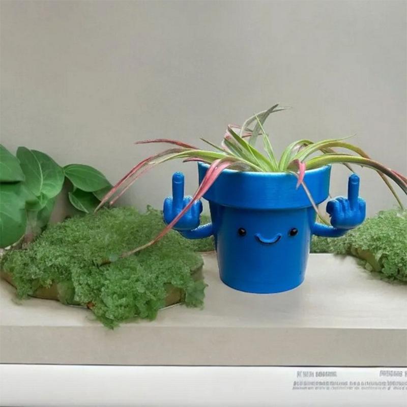 Funny & Unique Middle Finger Plant Pot, Face Smiling Flower Pot, Succulent Planter, Resin Figure Planter Pot For Indoor Outdoor