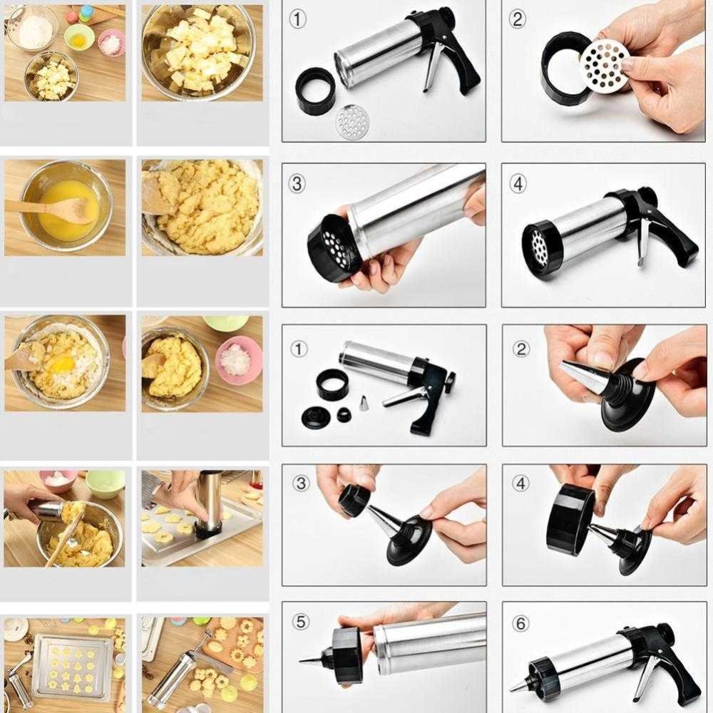 LMETJMA Cookie Press Kit Biscuits Maker Gun Sets With 13 Cookie Press Molds & 8 Pastry Piping Nozzles Cake Decorator Sets KC0225