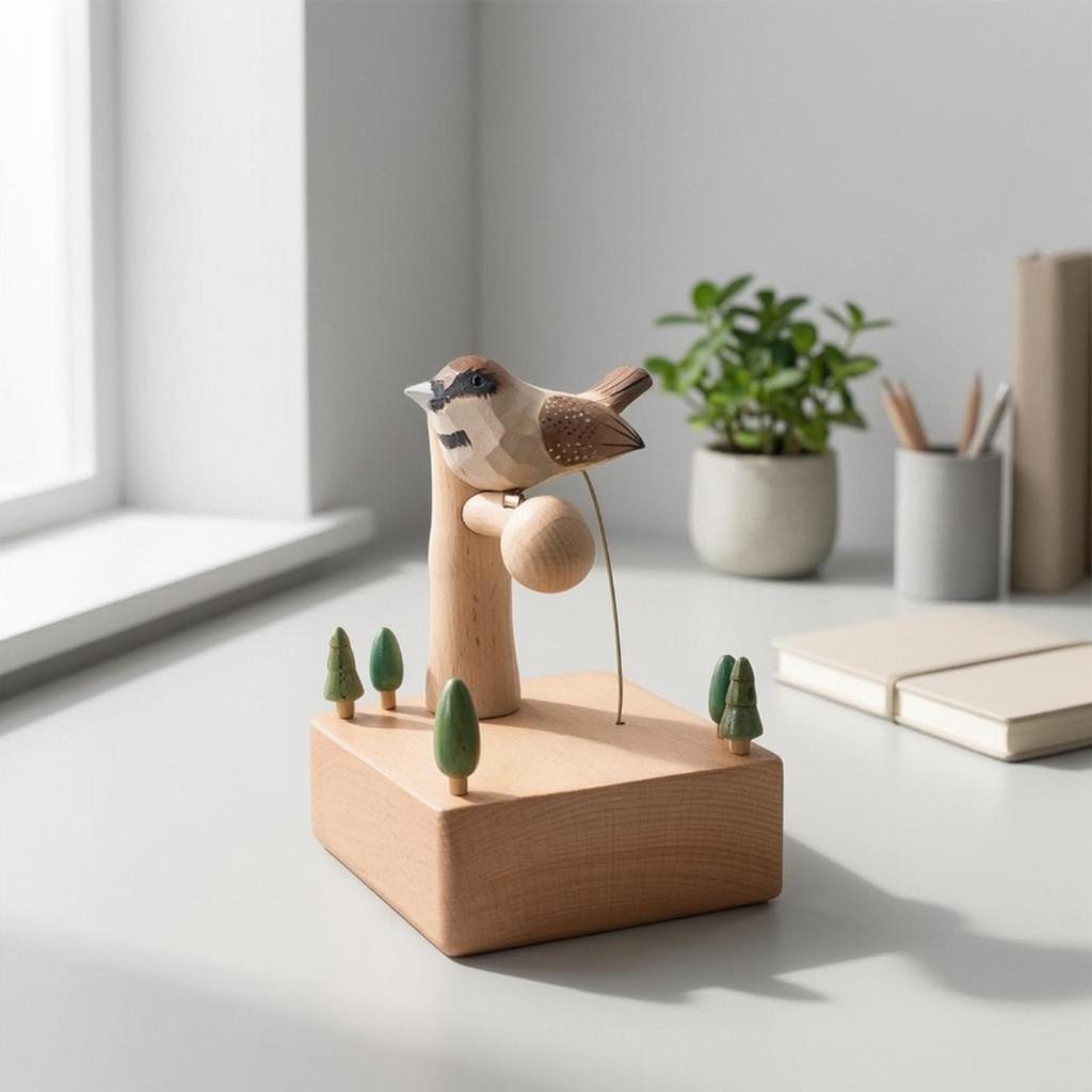 Перезаряжаемая музыкальная шкатулка с птичкой, электрическая, деревянная, декоративная