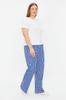 Women's Style Plus Size Navy Blue Striped Knitted Pajama Bottoms