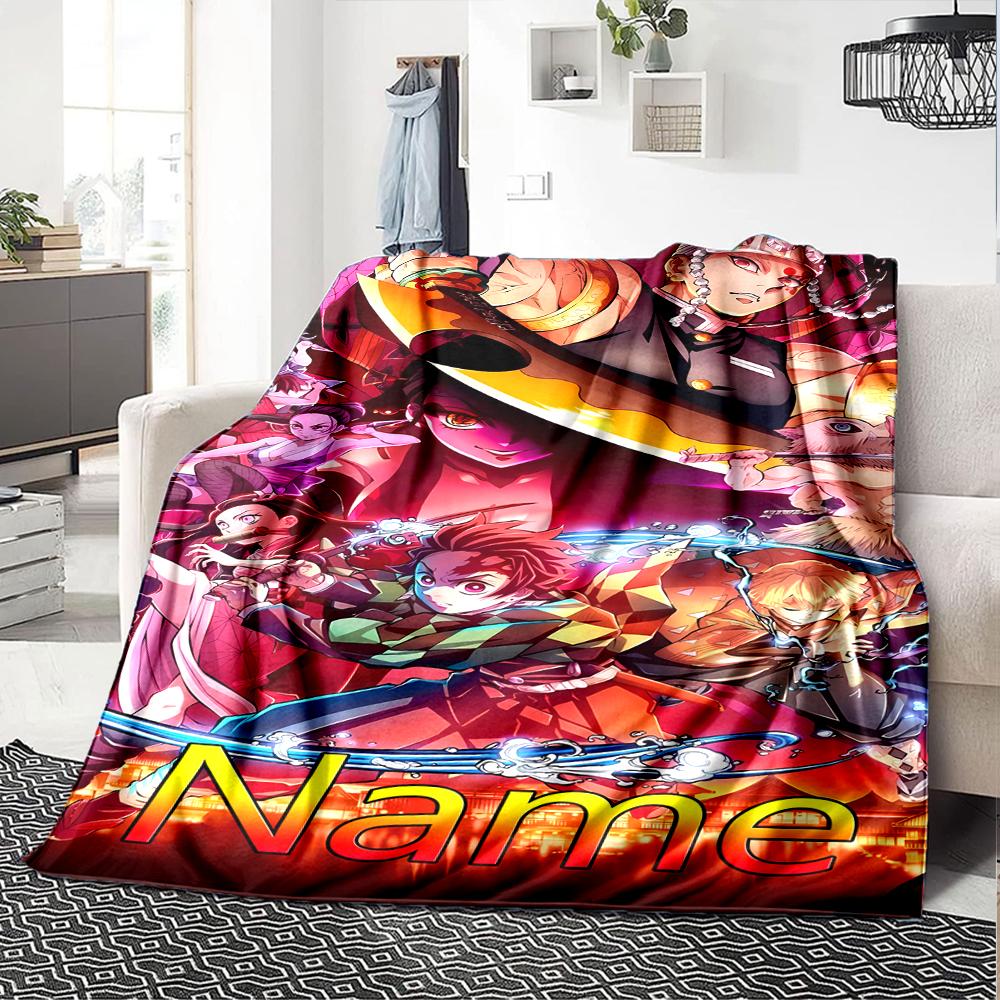 Customiz Name Personality Demon Slayer Nezuko Blanket Soft &Warm Sofa Office Bed Travel Lunch Break Blanket, Gift Suitable All Seasons