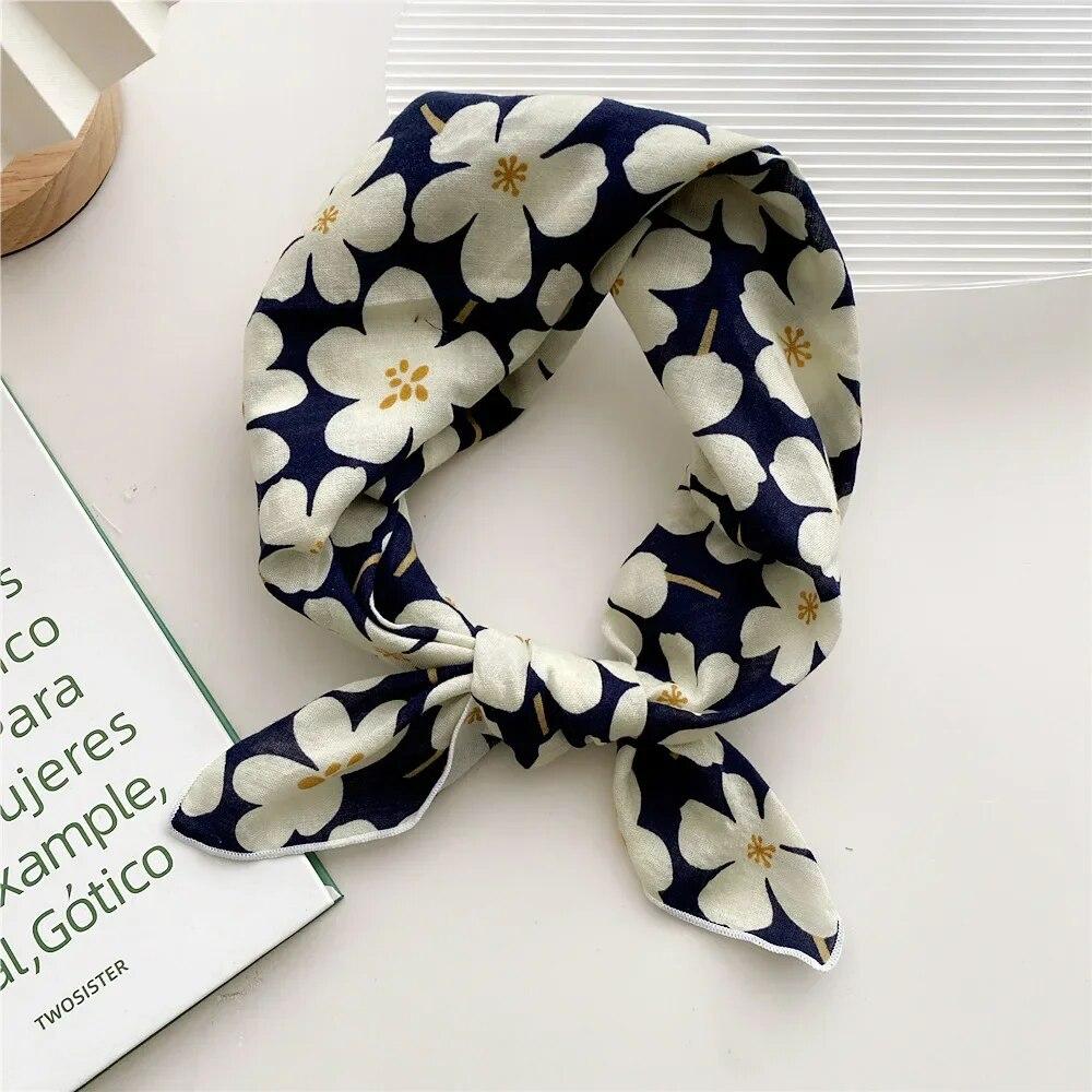 Женские шарфы с цветочным принтом, квадратный платок, хлопковые шейные шарфы