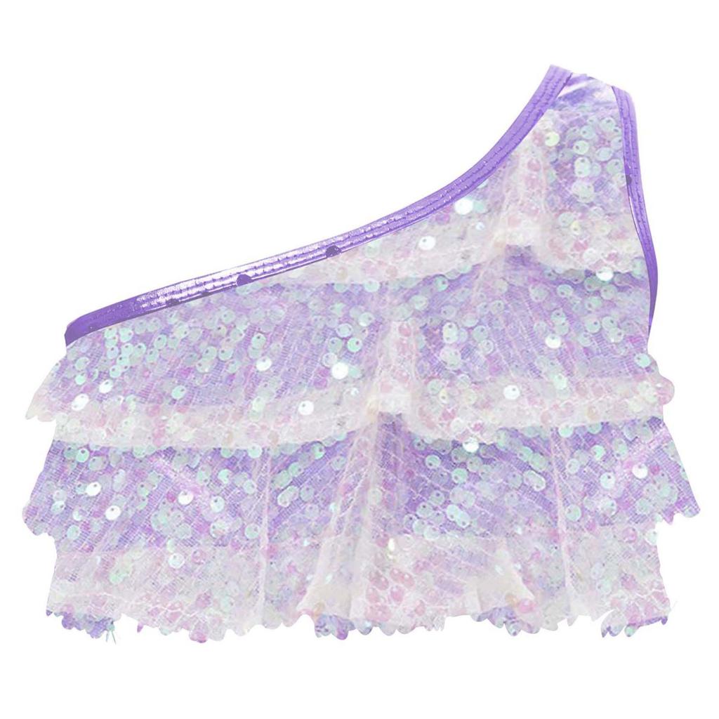 Детские топы с металлическими блестками для девочек, жилет на одно плечо, костюм для джазовых латинских бальных танцев